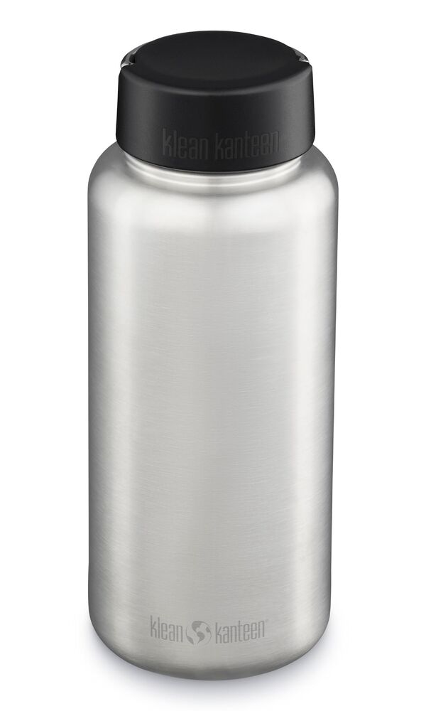 Klean Kanteen Wide 1182 ml Trinkflasche aus gebürstetem Stahl mit schwarzer Wide Loop Cap