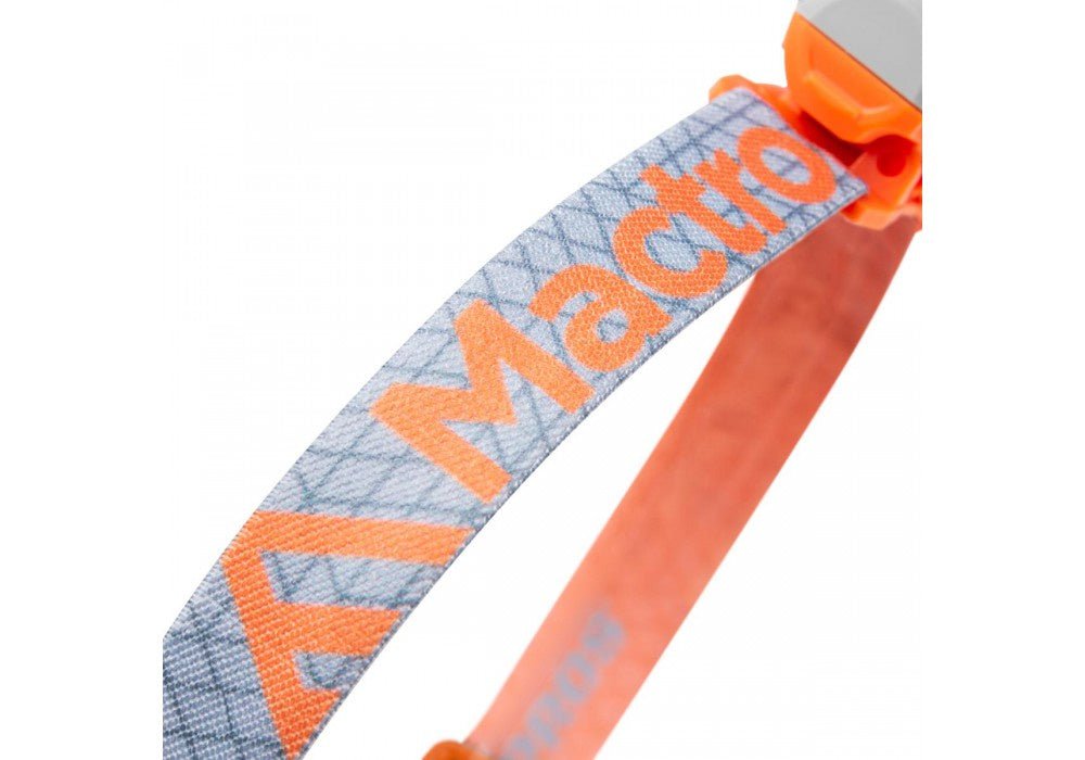 Mactronic Blazer graues Kopfband mit orangefarbenem Markennamen und dem orangefarbenen hinteren Band