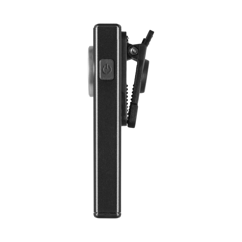 Mactronic Flagger 650 Seitenansicht mit dem Ein-Aus-Schalter und dem Clip an der Rückseite