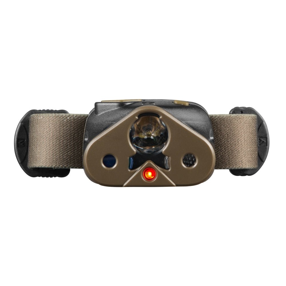 Mactronic Nomad 03 gerade von vorne mit eingeschaltetem rotem Licht