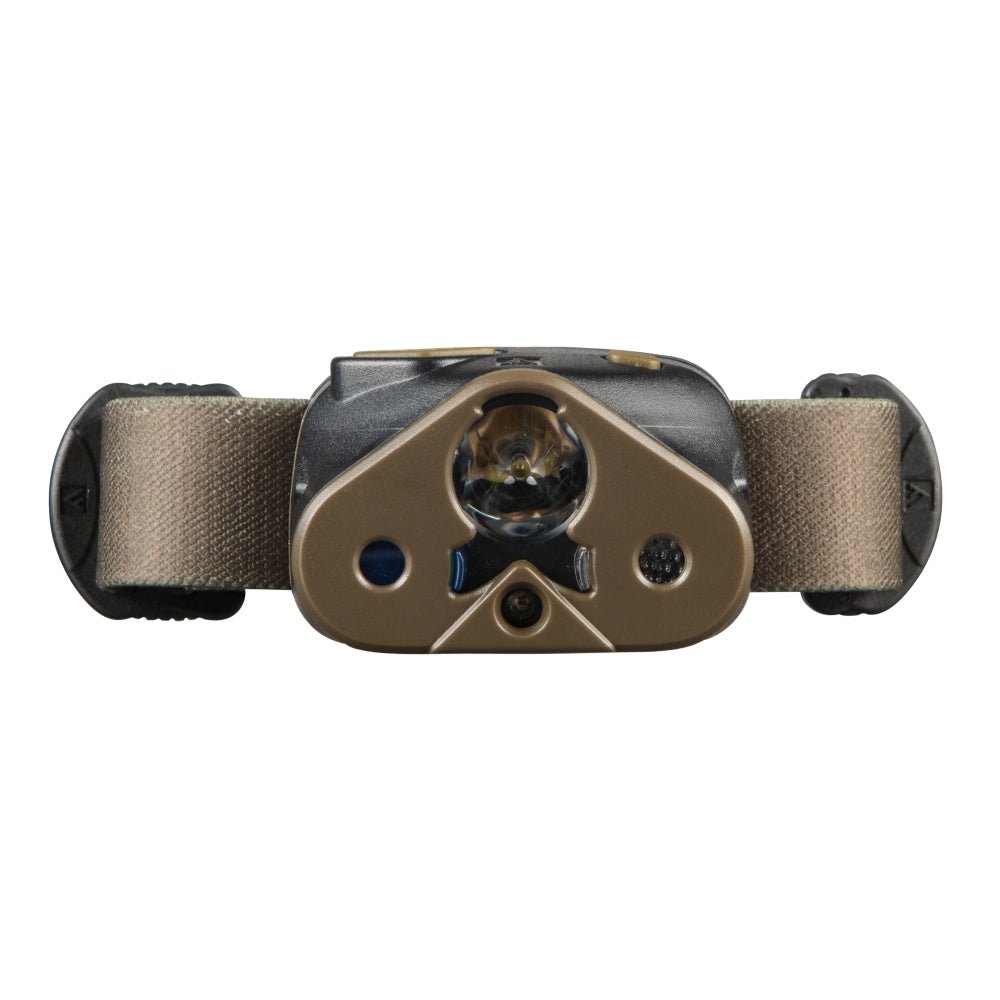 Mactronic Nomad 03 Lampenkopf gerade von vorne am olivgrünen Kopfband