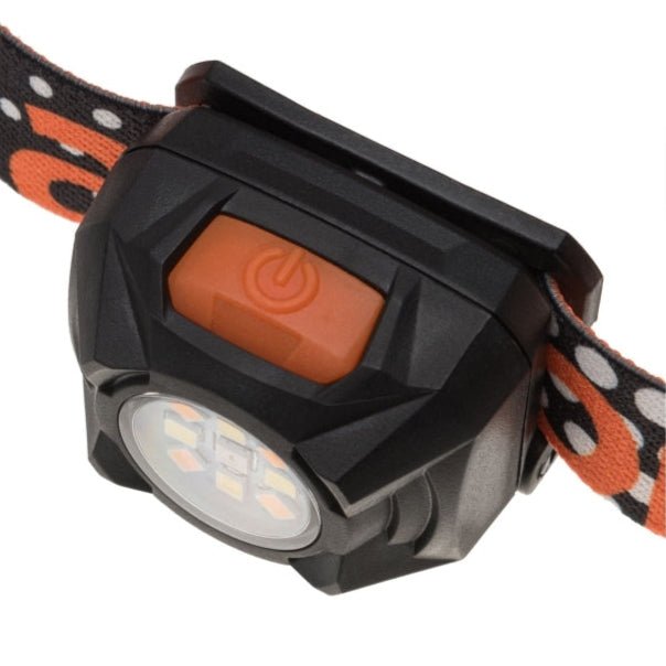 Mactronic Rebel von oben gesehen mit dem orangefarbenen Ein-Aus-Schalter am Lampenkopf