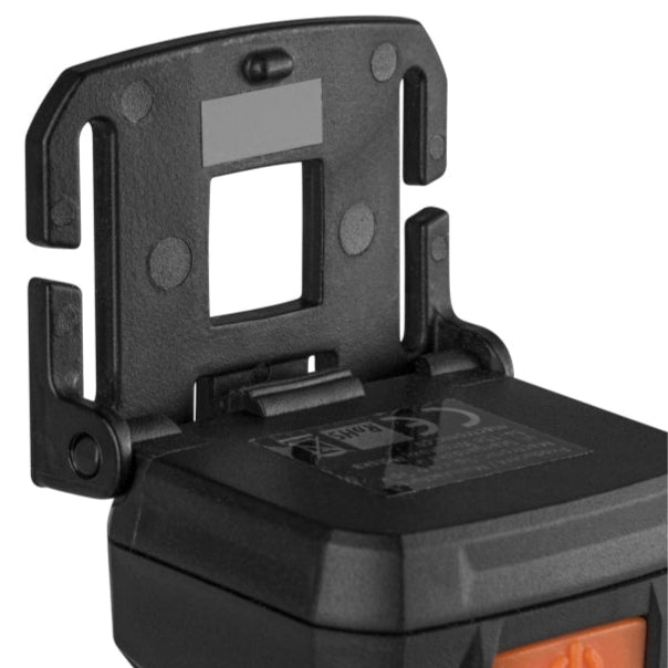 Mactronic Rebel Detail des aufgeklappten Bügels an der Rückseite des Lampenkopfs