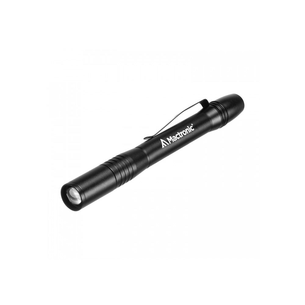 Mactronic Sunscan 5.1 Penlight in Schwarz mit Clip und Mactronic Logo, schräg von vorne
