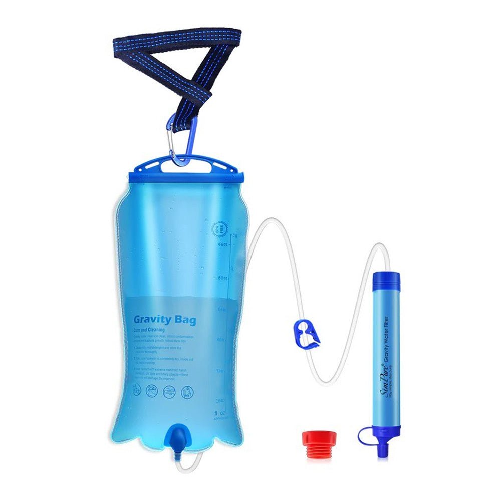 Membrane Solutions Gravity Wasserfilter mit 3-Liter-Wassersack, Schlauch, Tragegurt und Straw I Filter