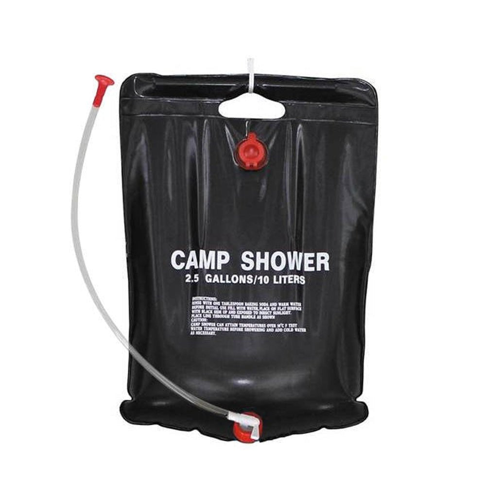 MFH Solardusche 10 Liter, schwarzer Duschsack mit Schlauch, Brausekopf und Aufhängeschlaufe