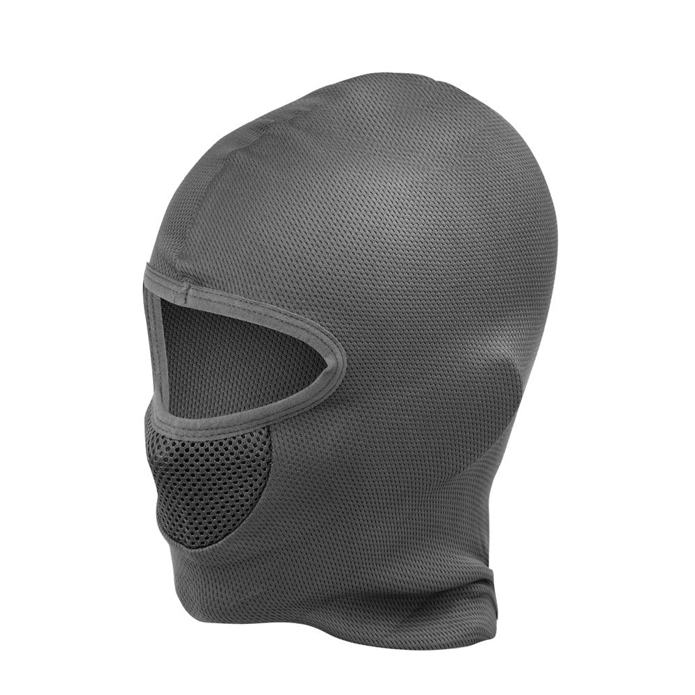 MFH thermoaktive Sturmhaube in Grau, schräg von vorne mit Mesh vor dem Mund