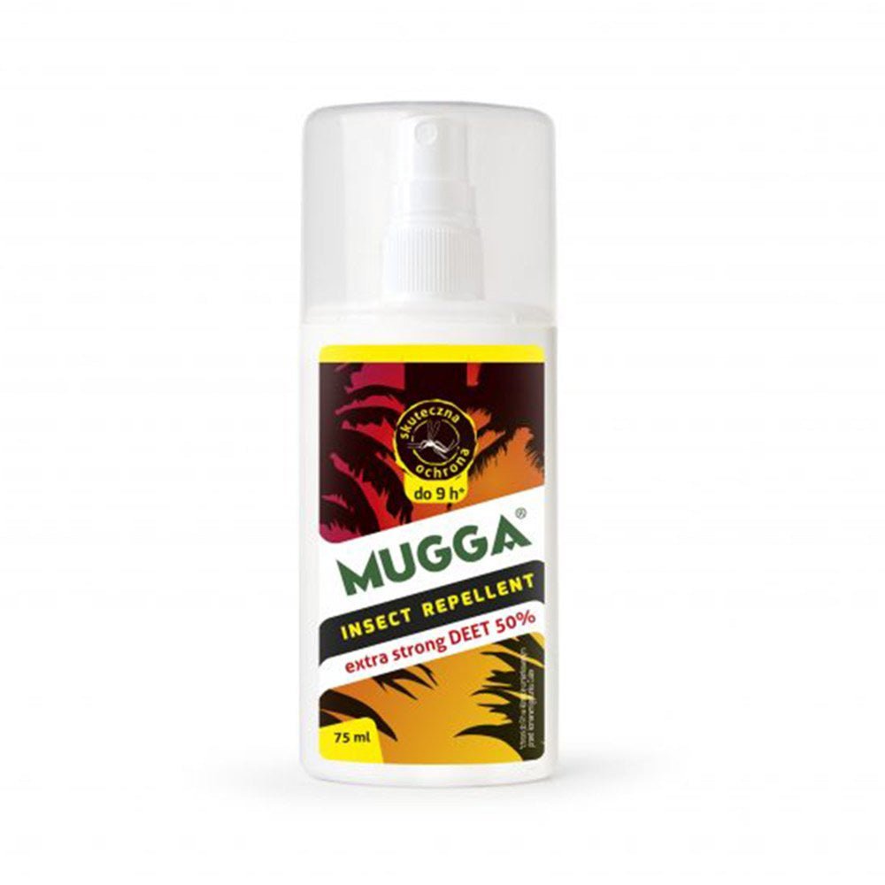Mugga Insektenschutzspray mit 50% DEET in einer weißen Sprühflasche mit 75 ml