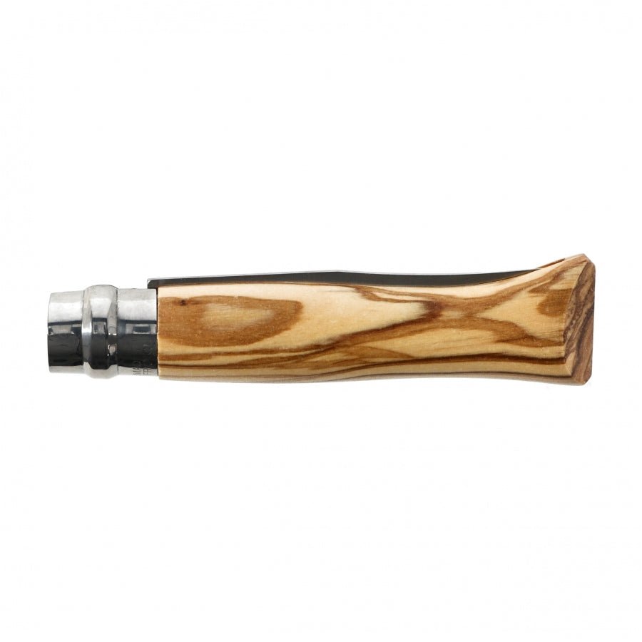 Opinel N°09 Inox zugeklappt, Griff aus gestreiftem Holz mit dem Drehring