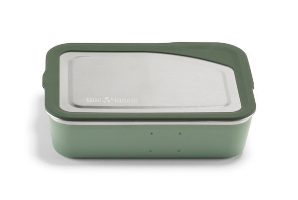 Klean Kanteen Rise Meal Box Brotdose in Grün mit Deckel aus Edelstahl, schräg von vorne