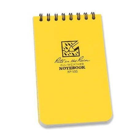 Rite in the Rain Spiralnotizbuch in Gelb, Umschlag mit Logo und dem Text Notebook