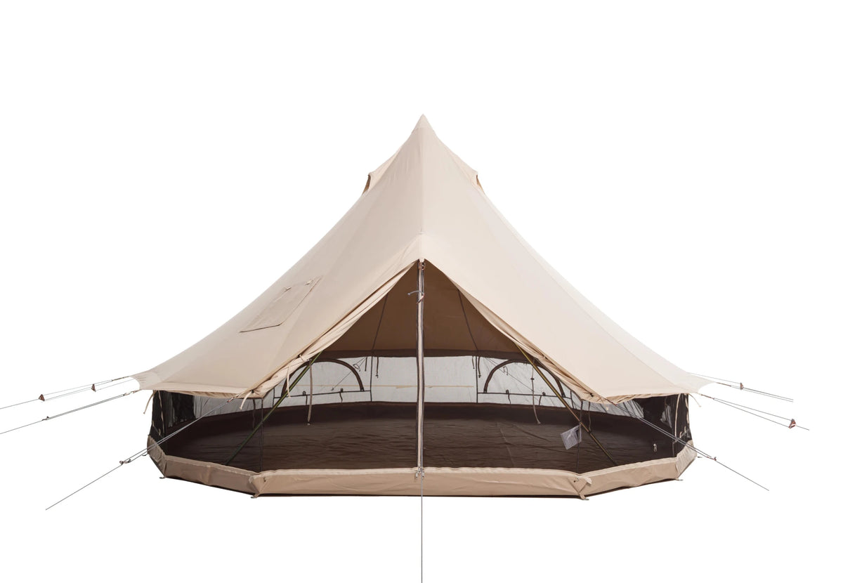 CanvasCamp Sibley Apex 400 mit aufgerollten Wänden und Netz rundum