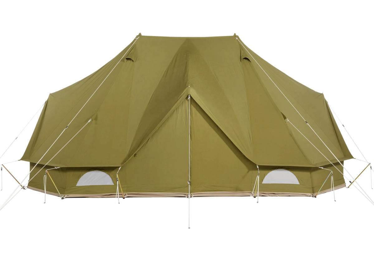 CanvasCamp Sibley ProTech 600 Twin in Olivgrün, gerade von vorne mit zwei Fenstern