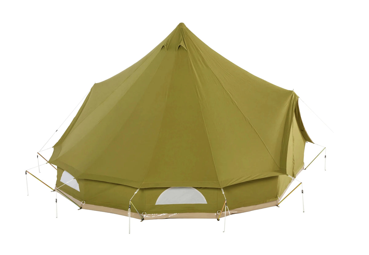 CanvasCamp Sibley ProTech 500 DD in Olivgrün von der Seite mit Fenstern und zweiter Tür