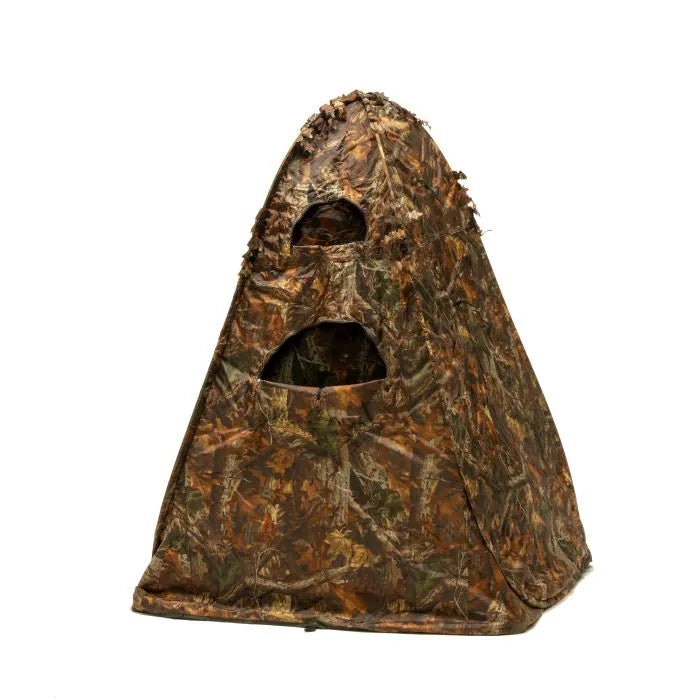 Stealth Gear Extreme Tarnzelt in brauner Blatttarnung mit zwei Sichtöffnungen an der Vorderseite