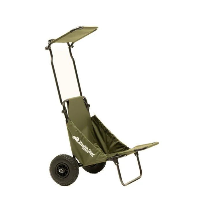 Stealth Gear Extreme Transport Trolley mit dem grünen Sonnendach oben auf der Stange