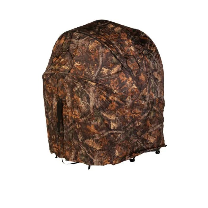 Stealth Gear Two Man Chair Hide, Tarnzelt in Blatttarnung, geschlossen, von vorn