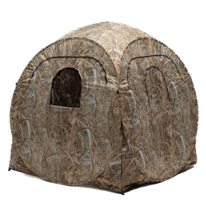 Stealth Gear Tarnzelt Square mit hellem Schilfmuster und offenem Sichtfenster