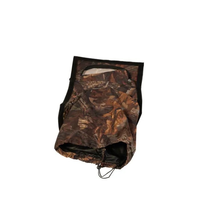 Stealth Gear Teleobjektiv-Tarnbezug Camouflage flach ausgelegt, braunes Blattmuster mit Kordelstopper
