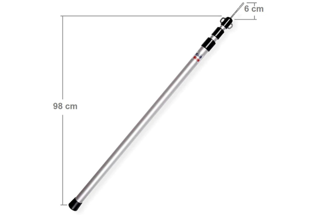 CanvasCamp teleskopische Tarpstange eingeschoben, Zeichnung mit dem Maß 98 cm