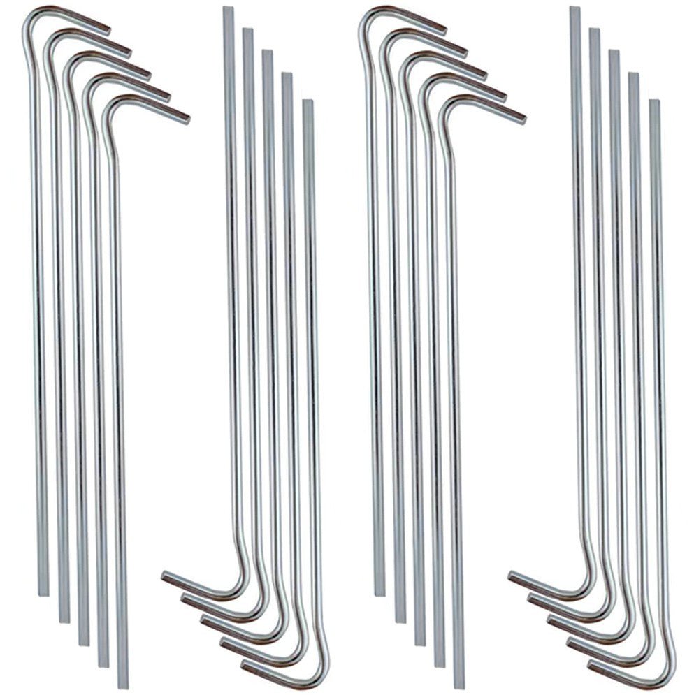 Zeltheringe Stahl 18 cm, 20 silberfarbene Heringe mit gebogenem Haken in Reihen