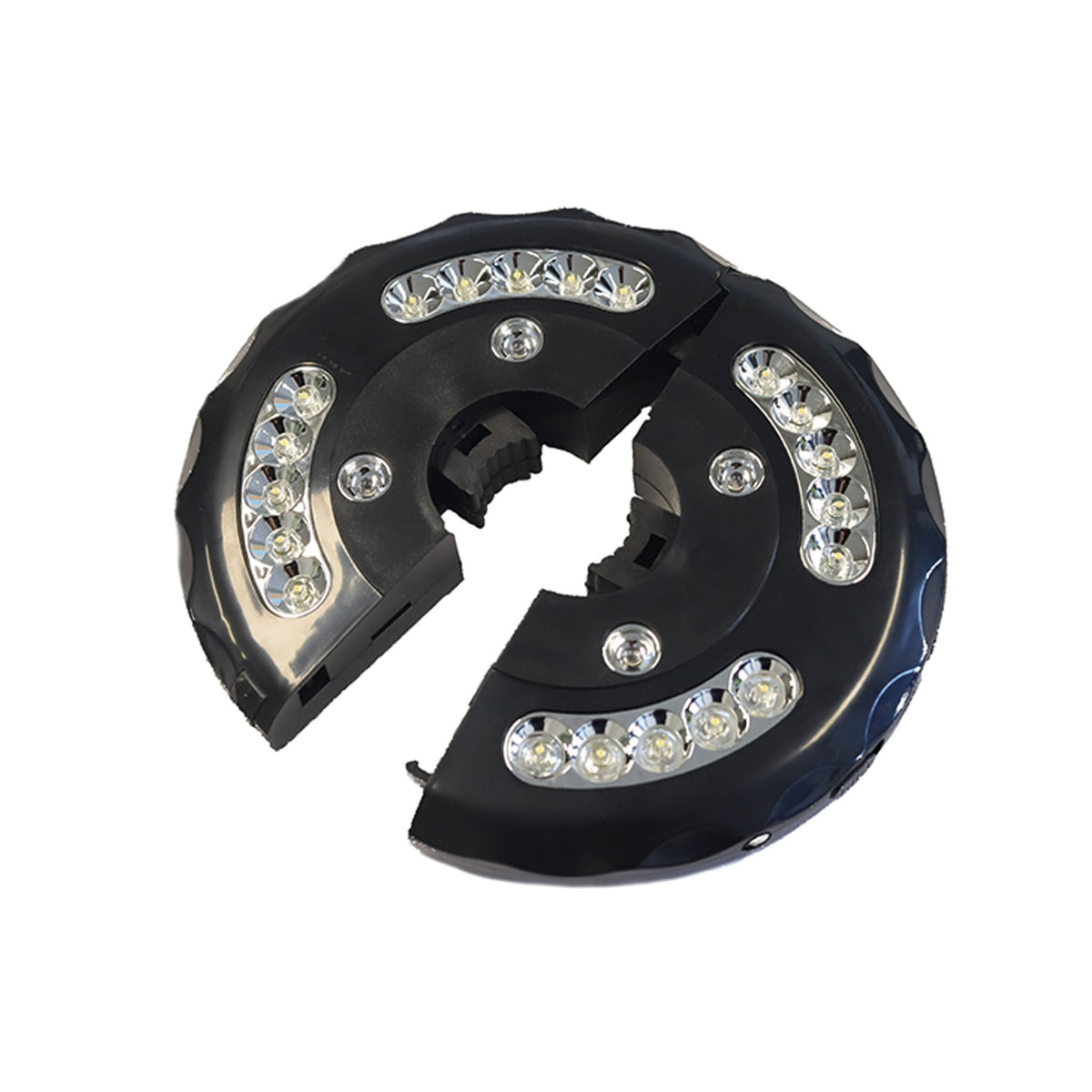 LED Zeltstangenleuchte, schwarze runde Lampe aus zwei Hälften mit Reihen von LEDs