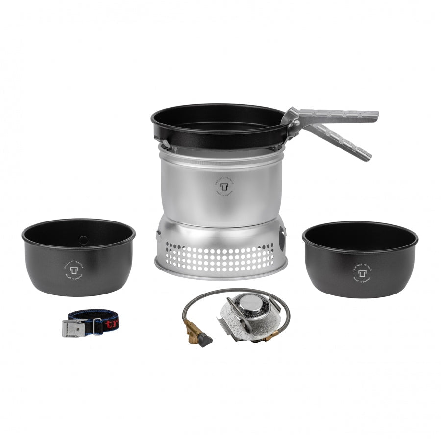 Trangia 27-5 UL Kochset ausgelegt mit zwei Töpfen, Bratpfanne, Windschutz, Gasbrenner und Riemen