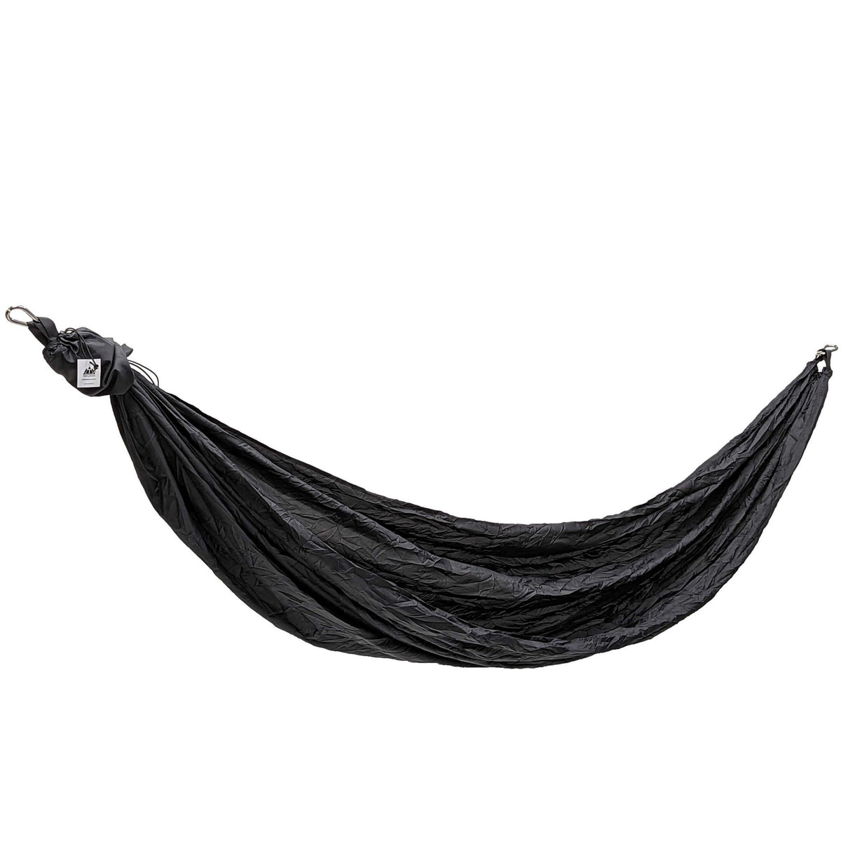 Triplander SUMMER CLASSIC Hängematte in Schwarz, mit Karabinern an beiden Enden aufgehängt
