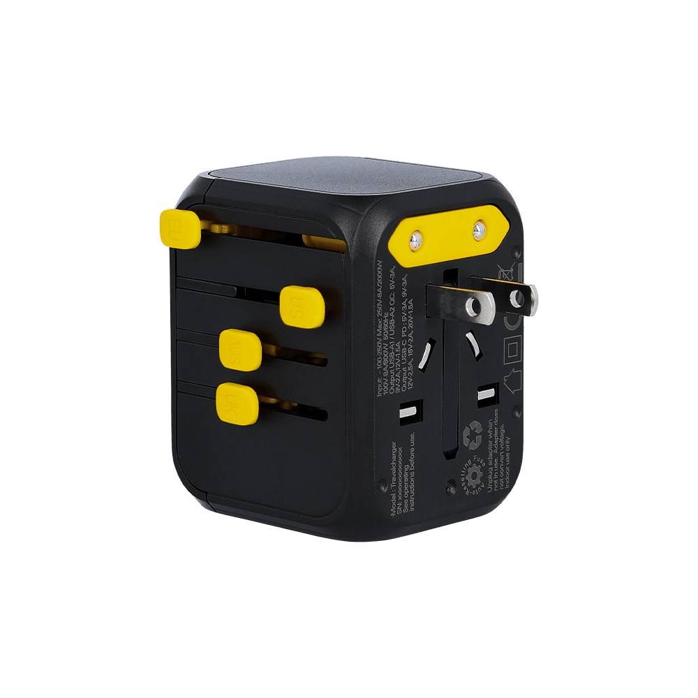 WakaWaka Travelcharger mit ausgefahrenem amerikanischem Stecker mit zwei flachen Stiften