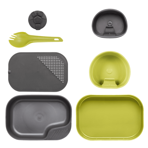 Wildo Camp-A-Box Complete in Grau und Limettengrün mit Spork, Schüsseln, Tellern und Schneidebrett