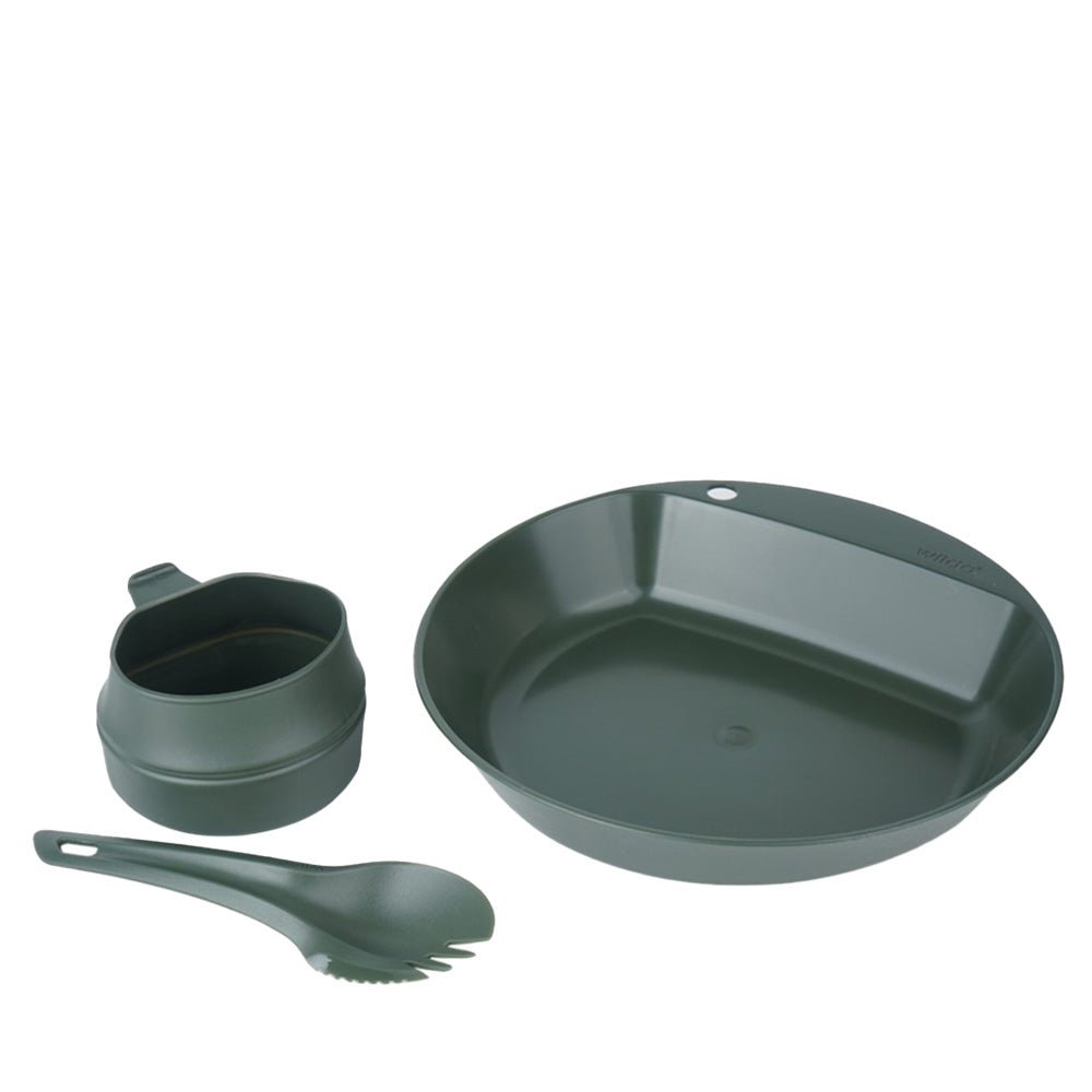 Wildo Pathfinder Camping Kit Geschirrset in Olivgrün mit Teller, Faltbecher und Spork