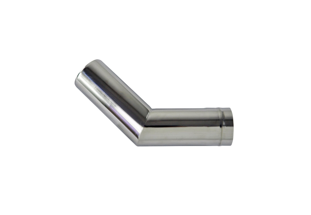 Winnerwell Ofenrohr Bogen 45 Grad aus Edelstahl, glänzend und von der Seite gesehen