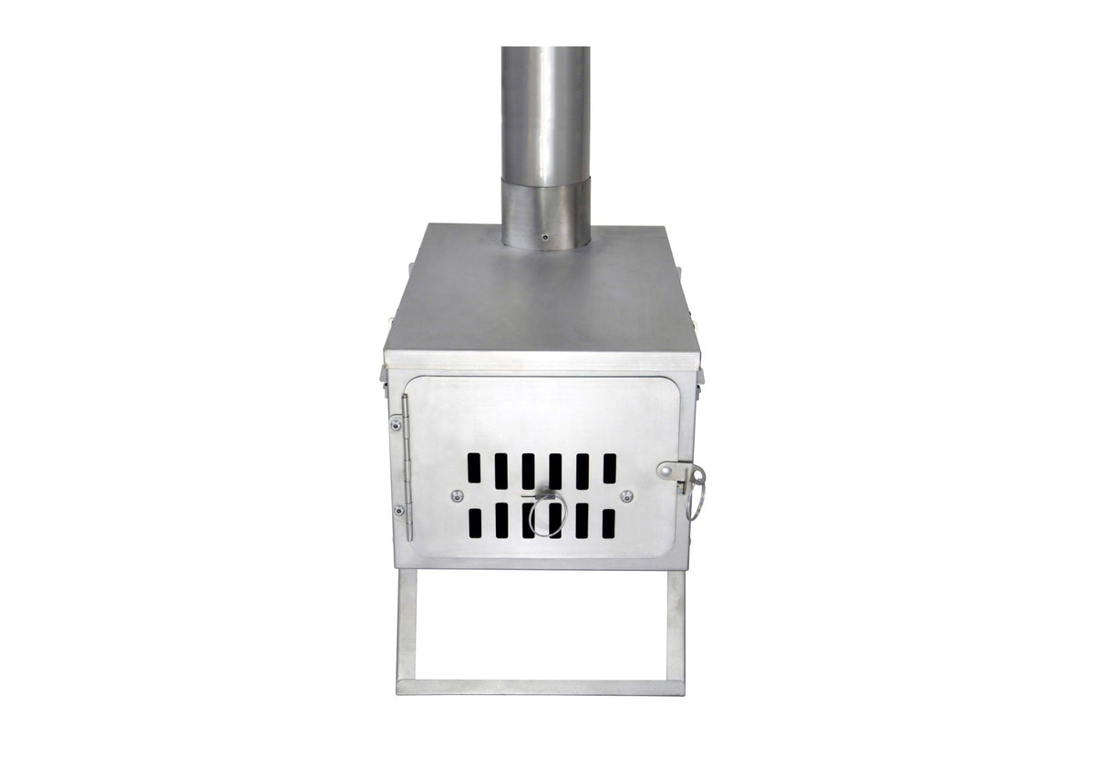 Winnerwell Fastfold Titan Ofen gerade von vorne mit Tür und Rauchrohr