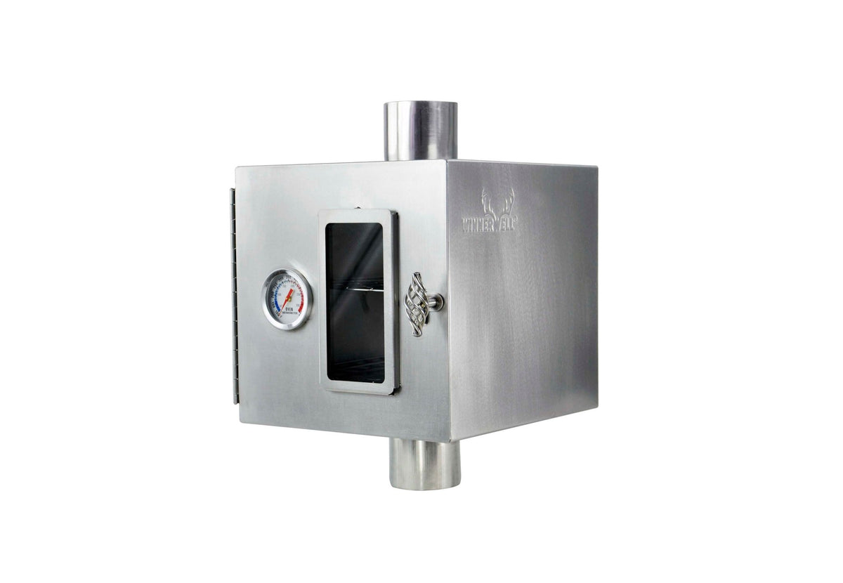 Winnerwell Ofenrohr Backofen, Metallofen um das Rohr mit Glastür und Thermometer, schräg von vorne